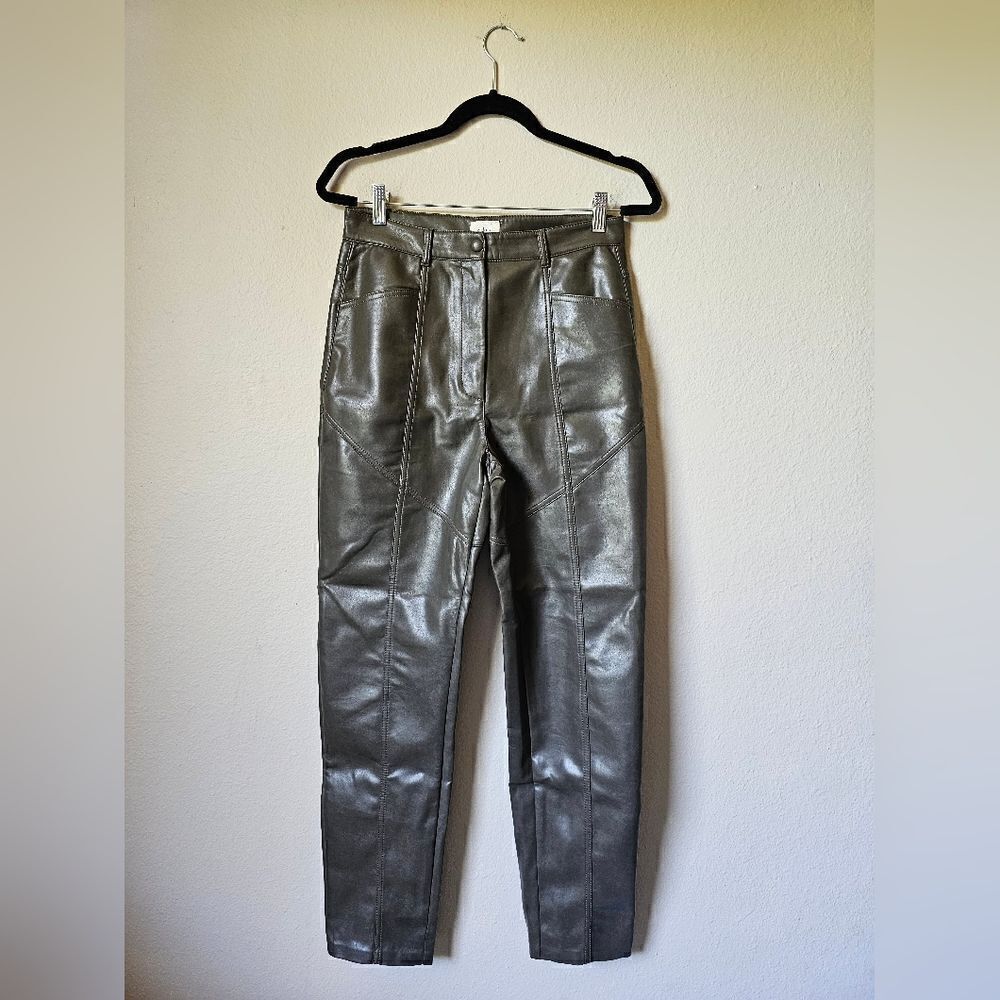 Wilfred Grey Green Faux Leather Pants Size 8